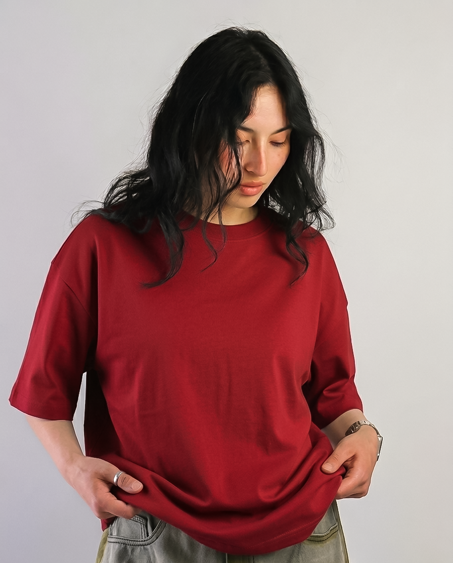 solid drop shoulder t shirt (red)